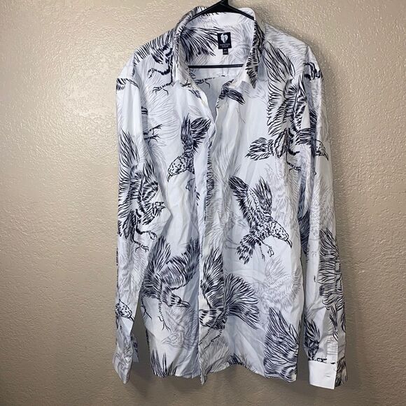 Twisted tailor mens button up 4x skinny collared shirt crows in white NWT - Picture 5 of 10